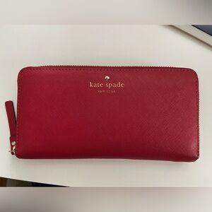 Kate Spade red large Morgan zip-around continental wallet